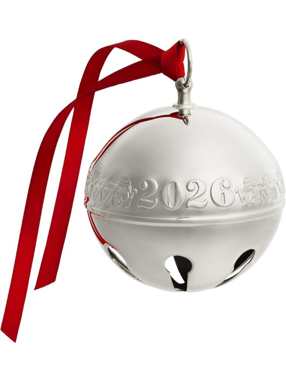 Silver-Plated Sleigh Bell Ornament 2026 - Penguins & Presents Holiday
